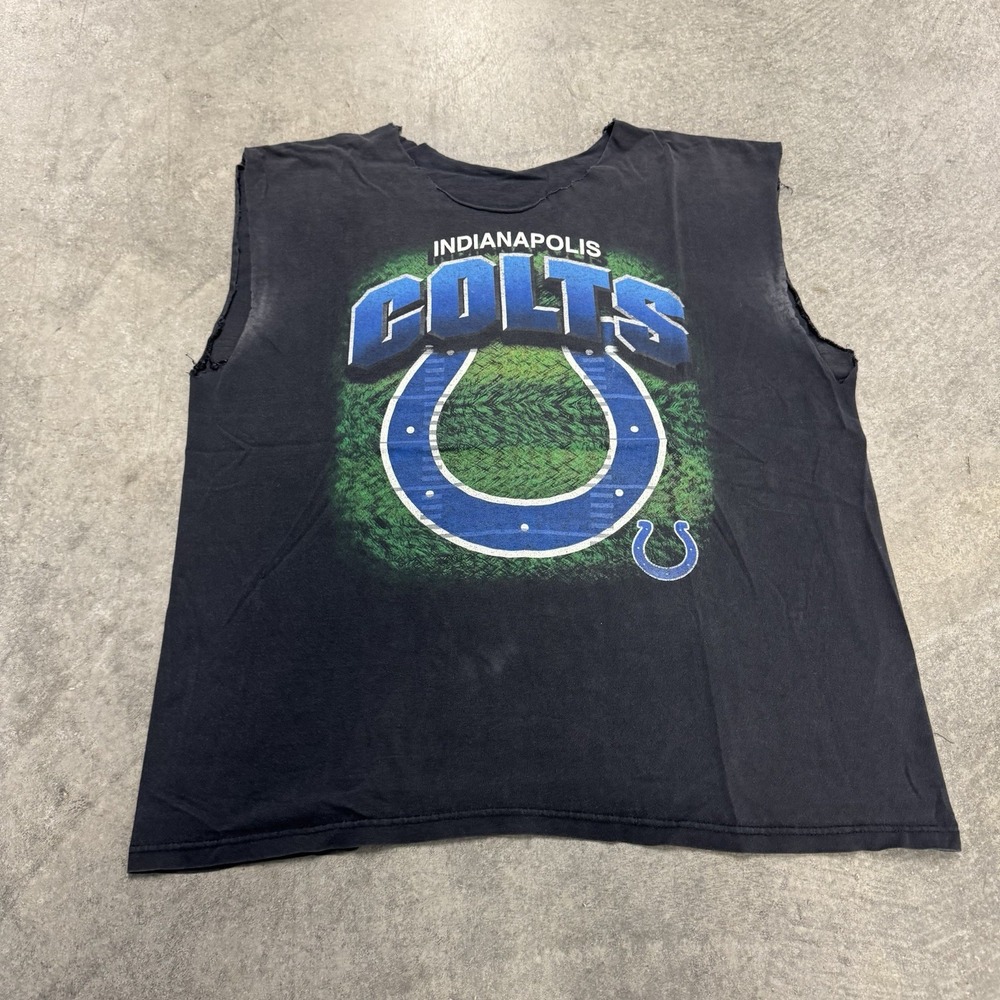 VTG Indianapolis Colts Tank Top Men's Cut Off Muscle Shirt Black NFL Large